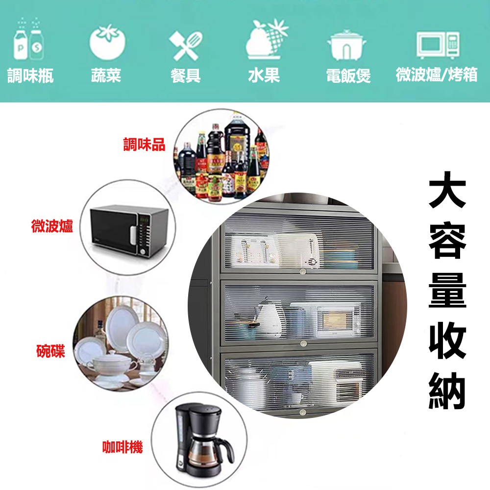 【台灣現貨 082】廚房置物架 可移動廚房收納櫃 櫥櫃 防塵帶門儲物櫃  廚房櫃 餐邊櫃 碗碟收納櫃 微波爐架 免運-細節圖2