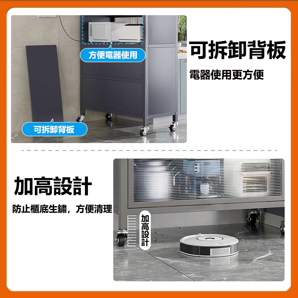【台灣現貨 082】廚房置物架 可移動廚房收納櫃 櫥櫃 防塵帶門儲物櫃  廚房櫃 餐邊櫃 碗碟收納櫃 微波爐架 免運-細節圖9