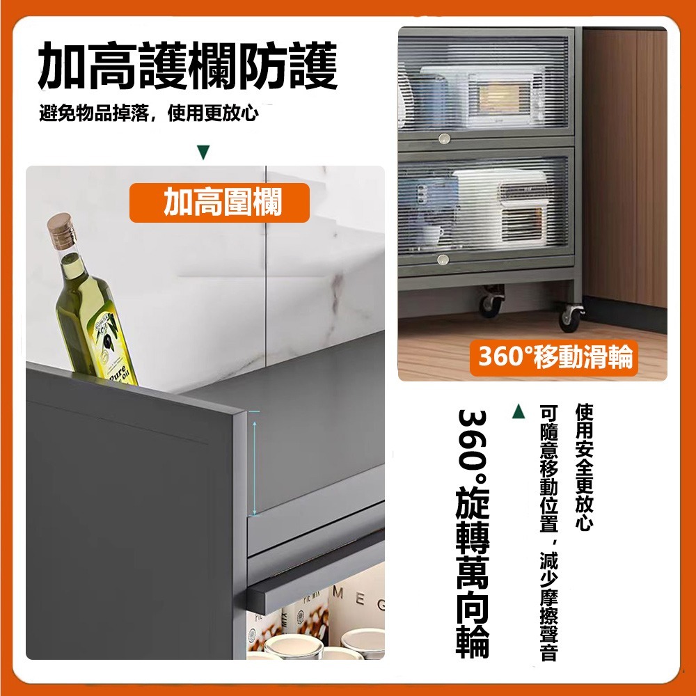【E家工廠 085】廚房置物架 可移動廚房收納櫃 櫥櫃 防塵帶門儲物櫃  廚房櫃 餐邊櫃 碗碟收納櫃 微波爐架 免運-細節圖8