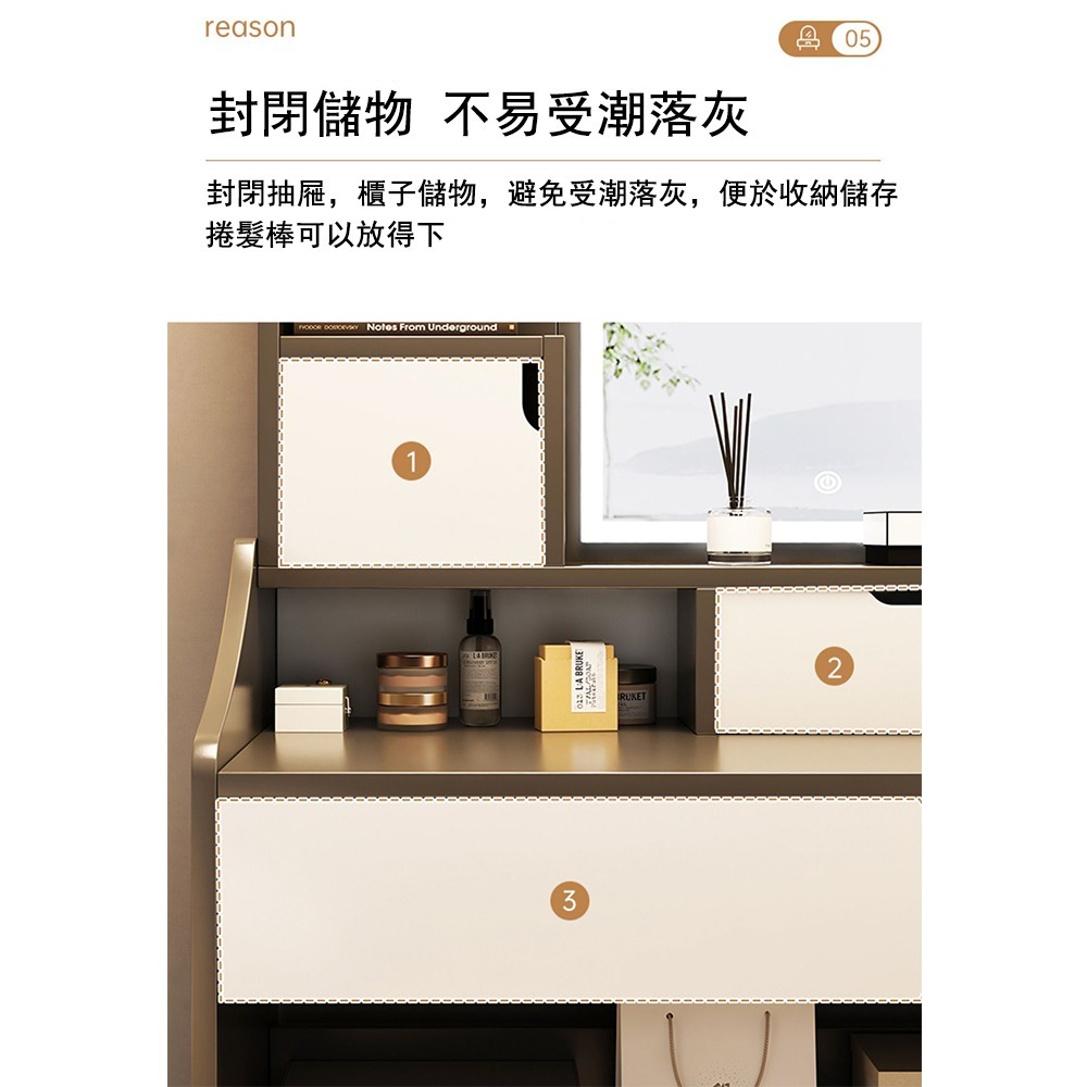 【E家工廠 110】北歐化妝桌  帶燈 大容量 化妝台 梳妝桌 梳妝台 鏡台 收納化妝台 收納化妝桌  可貨到付款-細節圖7
