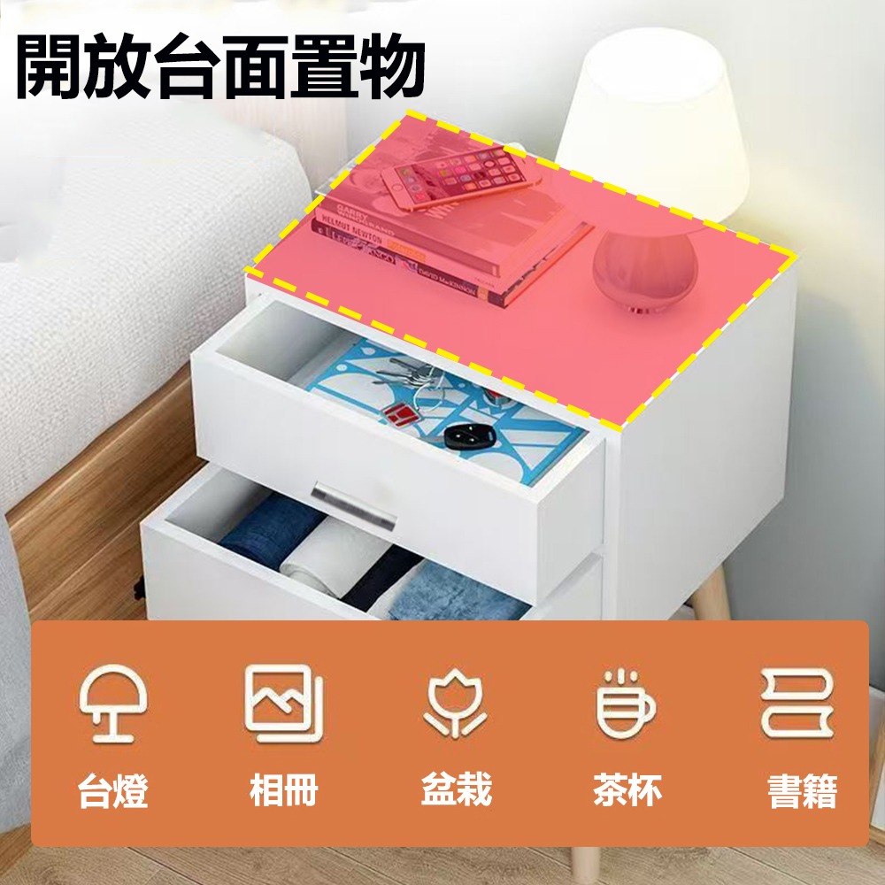 【E家工廠 436】床頭櫃  雙抽床頭櫃 造型床邊櫃 收納櫃 床邊桌 小型邊桌 抽屜櫃 免運 可貨到付款-細節圖3