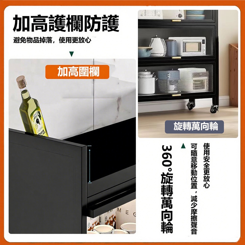 【E家工廠318】廚房置物架 可移動廚房收納櫃 櫥櫃 防塵帶門儲物櫃  廚房櫃 餐邊櫃 碗碟收納櫃 微波爐架 免運-細節圖6