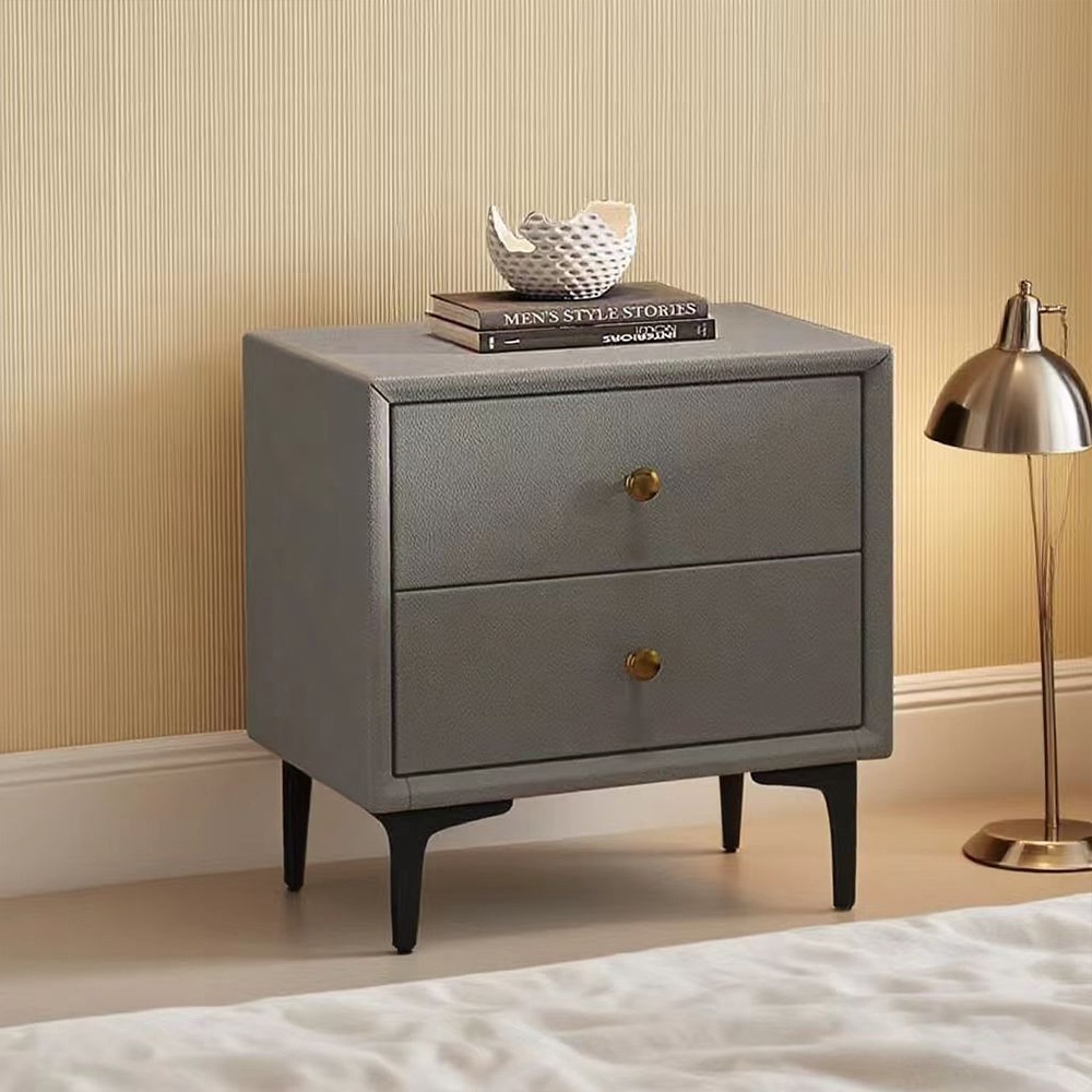 【E家工廠104】整裝床頭櫃 45公分兩抽床頭櫃 實木框架+貓爪皮床邊桌 小櫃子 收納櫃子 免運-細節圖2
