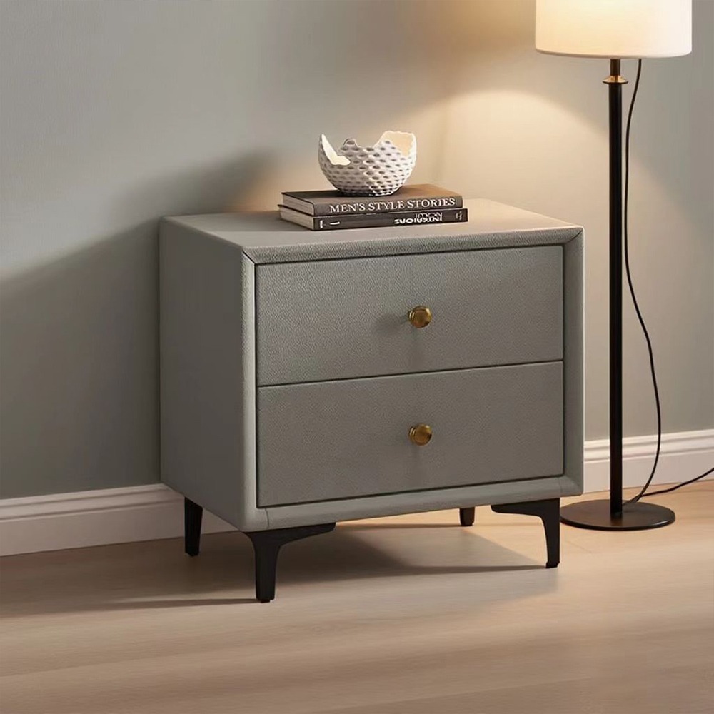 【E家工廠104】整裝床頭櫃 45公分兩抽床頭櫃 實木框架+貓爪皮床邊桌 小櫃子 收納櫃子 免運-細節圖3