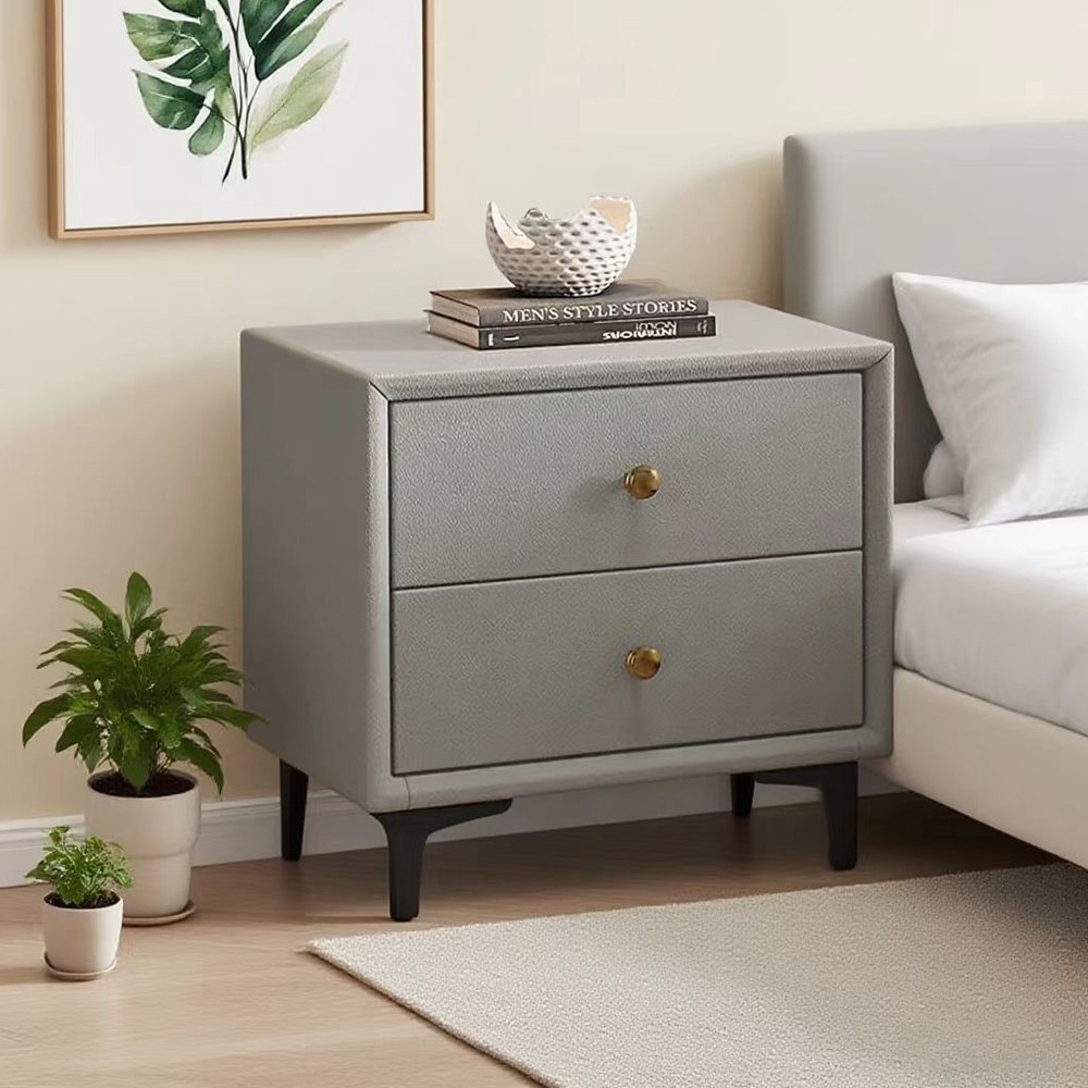 【E家工廠104】整裝床頭櫃 45公分兩抽床頭櫃 實木框架+貓爪皮床邊桌 小櫃子 收納櫃子 免運-細節圖4