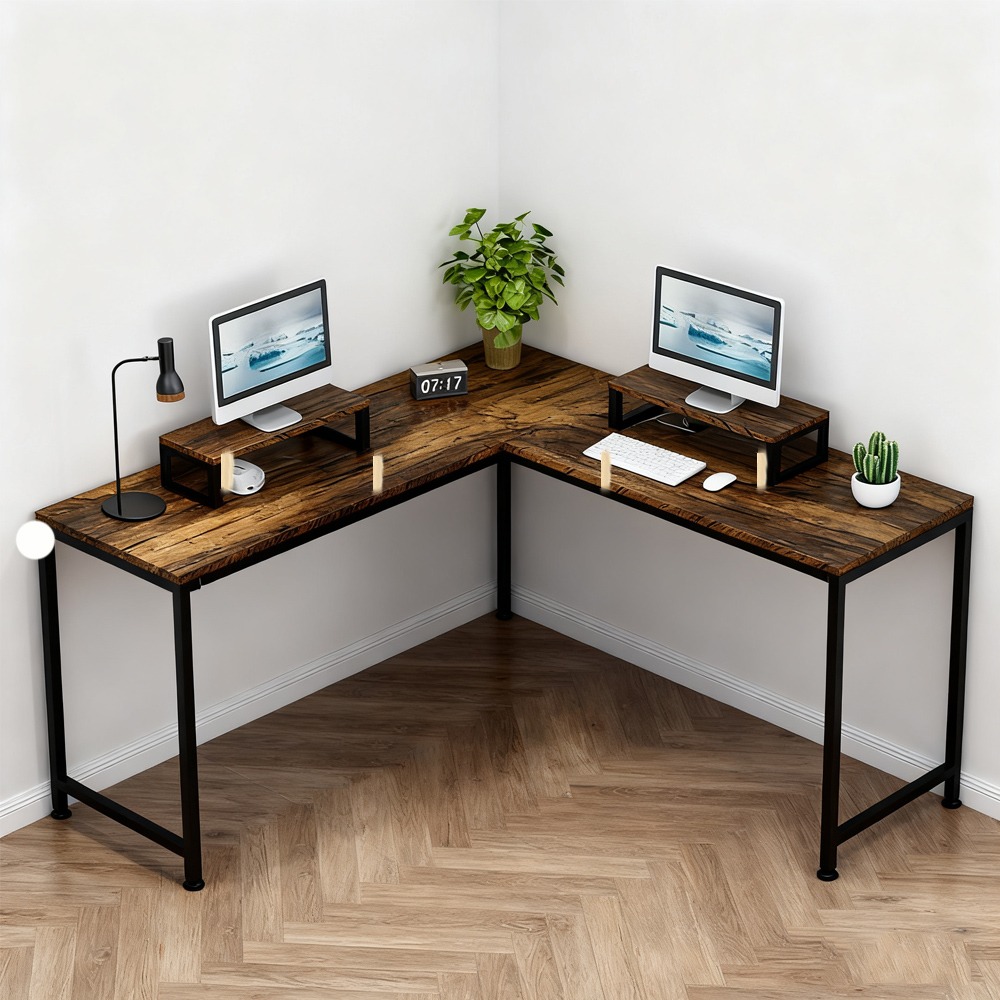 【E家工廠274】書桌 電腦桌 轉角桌 L形桌145公分書桌 工作桌 書桌帶熒幕架 組裝簡單 辦公桌 學習桌 免運-細節圖2