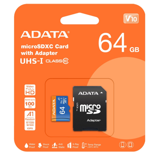 『儲存玩家』威剛 ADATA microSDXC UHS-I A1 64G 記憶卡 附轉卡 讀取速度最高每秒 100MB