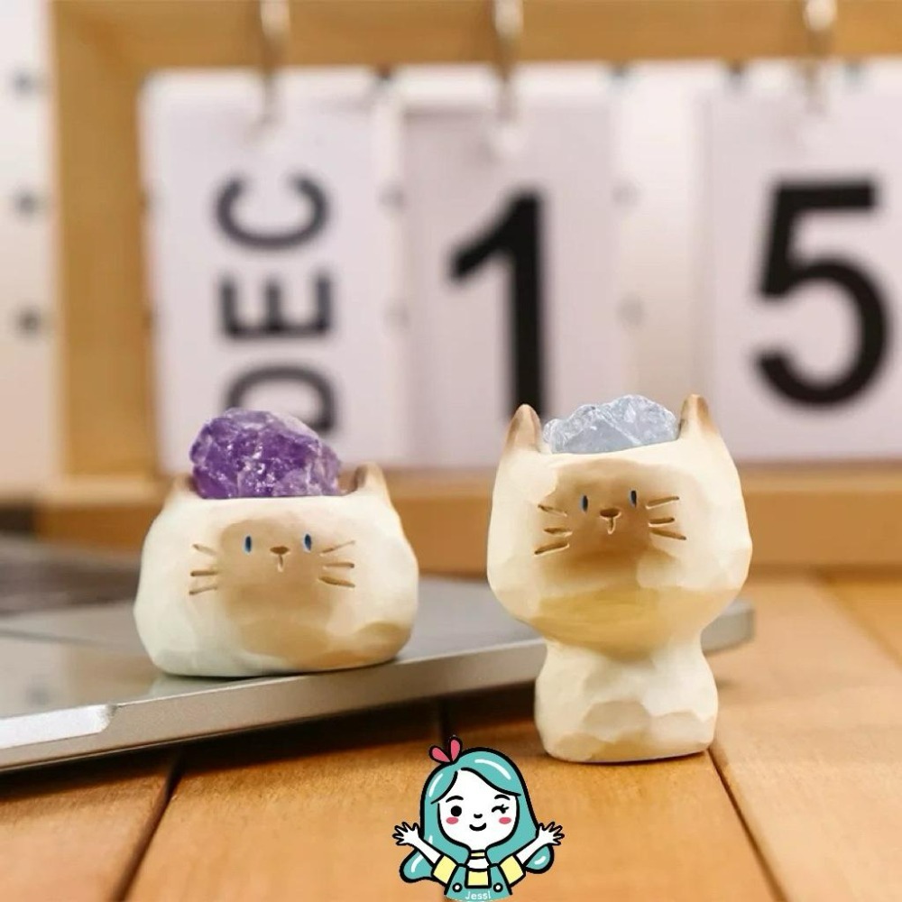 全新｜小豆丁 水晶 招財貓 守願精靈 療癒 擴香 上班療癒好夥伴-細節圖3