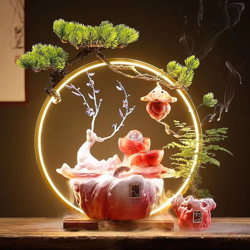 風水擺件 陶瓷 招財循環流水鹿擺件 創意家居 客廳 桌面 辦公室 噴泉 開業喬遷禮品-細節圖2