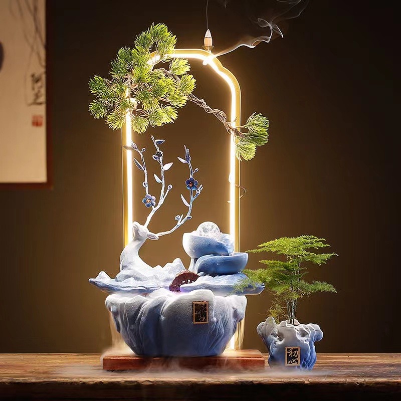 風水擺件 陶瓷 招財循環流水鹿擺件 創意家居 客廳 桌面 辦公室 噴泉 開業喬遷禮品-細節圖3