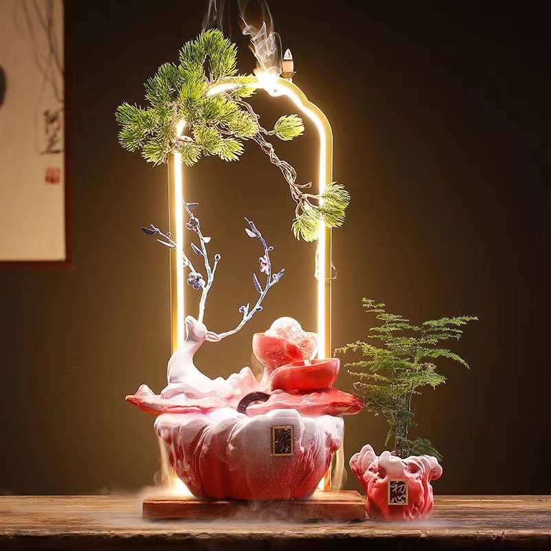 風水擺件 陶瓷 招財循環流水鹿擺件 創意家居 客廳 桌面 辦公室 噴泉 開業喬遷禮品-細節圖4