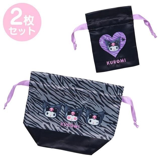 過生活IP訂購 三麗鷗 緞面束口袋2入組 動物紋 動物派對 HelloKitty 大耳狗 酷洛米 6633R-細節圖4