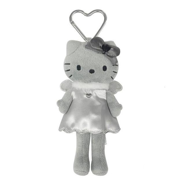 過生活IP訂購 三麗鷗 HelloKitty 凱蒂貓 愛心扣環絨毛長腿玩偶吊飾 黑天使 黑 灰階黑天使系列 11410-細節圖3