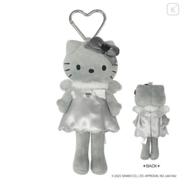 過生活IP訂購 三麗鷗 HelloKitty 凱蒂貓 愛心扣環絨毛長腿玩偶吊飾 黑天使 黑 灰階黑天使系列 11410-細節圖4