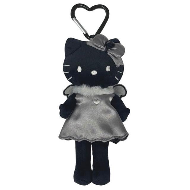 過生活IP訂購 三麗鷗 HelloKitty 凱蒂貓 愛心扣環絨毛長腿玩偶吊飾 黑天使 黑 灰階黑天使系列 11410-細節圖5