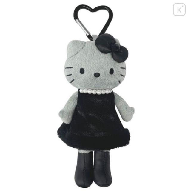 過生活IP訂購 三麗鷗 HelloKitty 凱蒂貓 愛心扣環絨毛長腿玩偶吊飾 黑天使 黑 灰階黑天使系列 11410-細節圖7