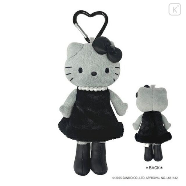 過生活IP訂購 三麗鷗 HelloKitty 凱蒂貓 愛心扣環絨毛長腿玩偶吊飾 黑天使 黑 灰階黑天使系列 11410-細節圖8