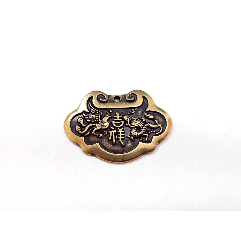 長命鎖 龍鳳鎖 富貴長命鎖 金鑰匙 長命百歲 避邪 鑰匙圈 黃銅 寬4cm-規格圖3