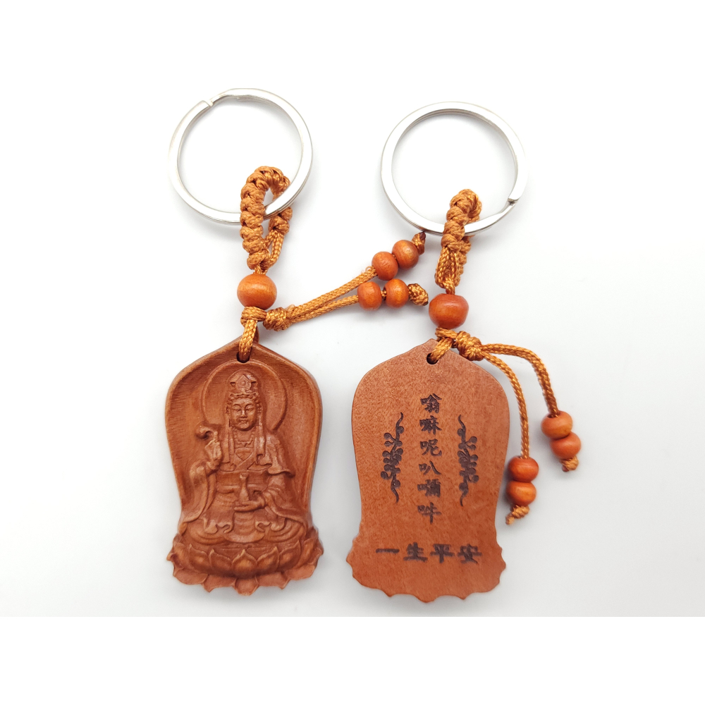 桃木雕刻神像鑰匙圈｜媽祖・觀音・濟公・太子元帥・文昌・玄天上帝 雙面雕刻/祈福字樣-細節圖3