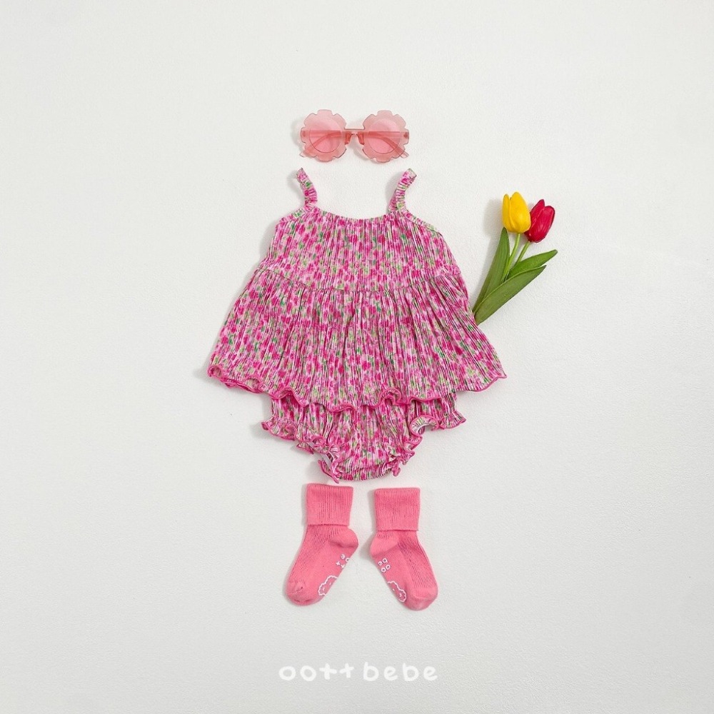 OOTTBEBE 碎花燈籠褲套裝(上衣+褲子)-細節圖3