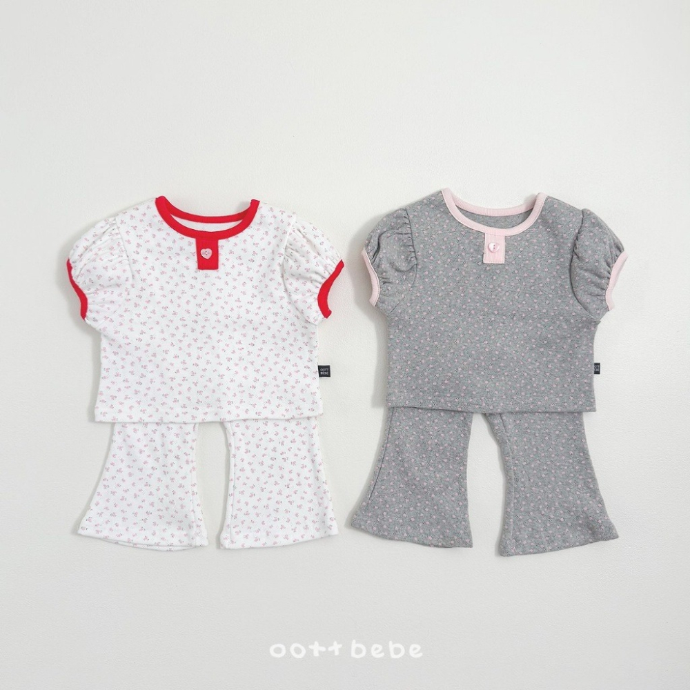 OOTTBEBE 碎花愛心扣套裝(上衣+褲子)-細節圖3