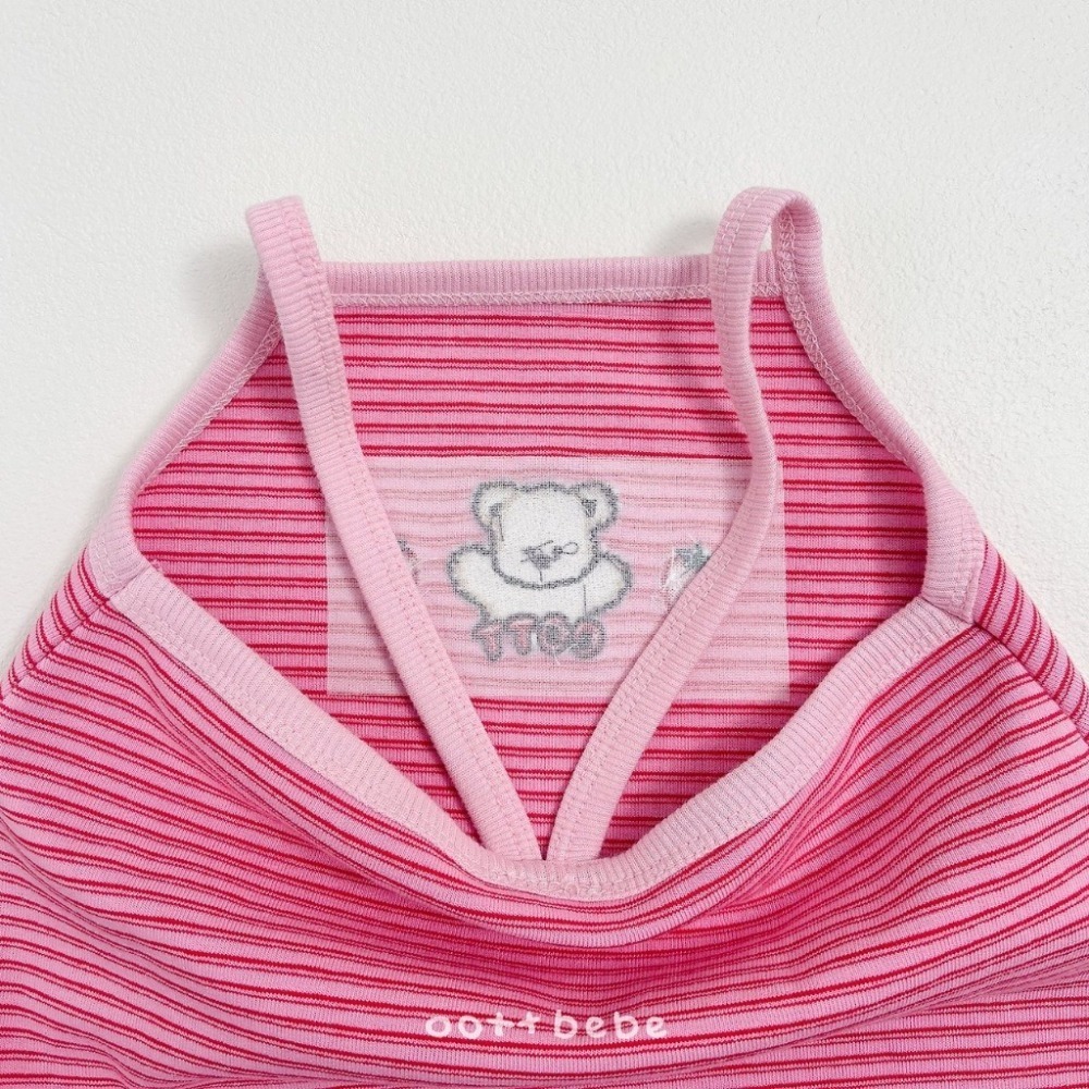 OOTTBEBE 條紋小熊吊帶褲-細節圖6