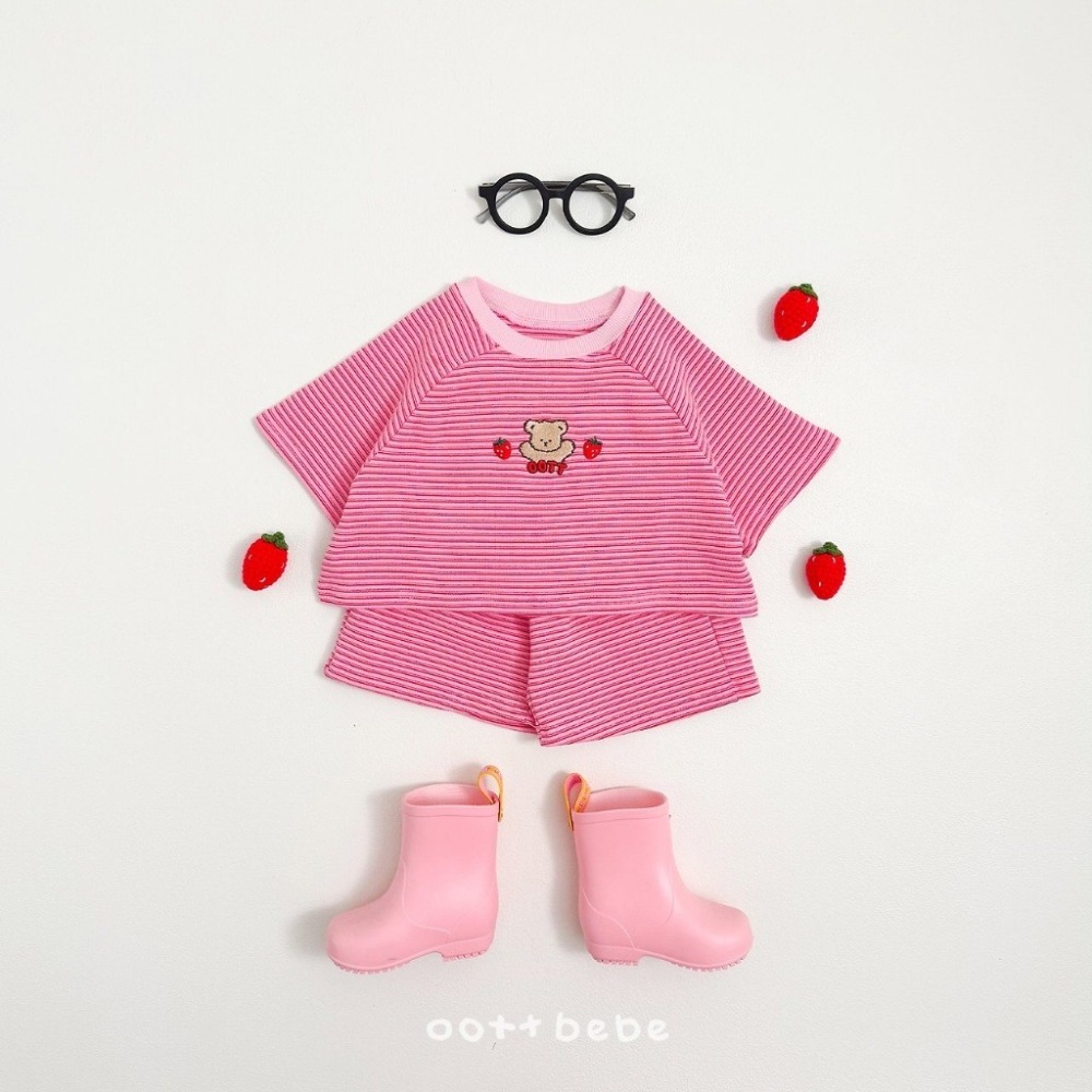 OOTTBEBE 條紋小熊套裝(上衣+褲子)-細節圖3