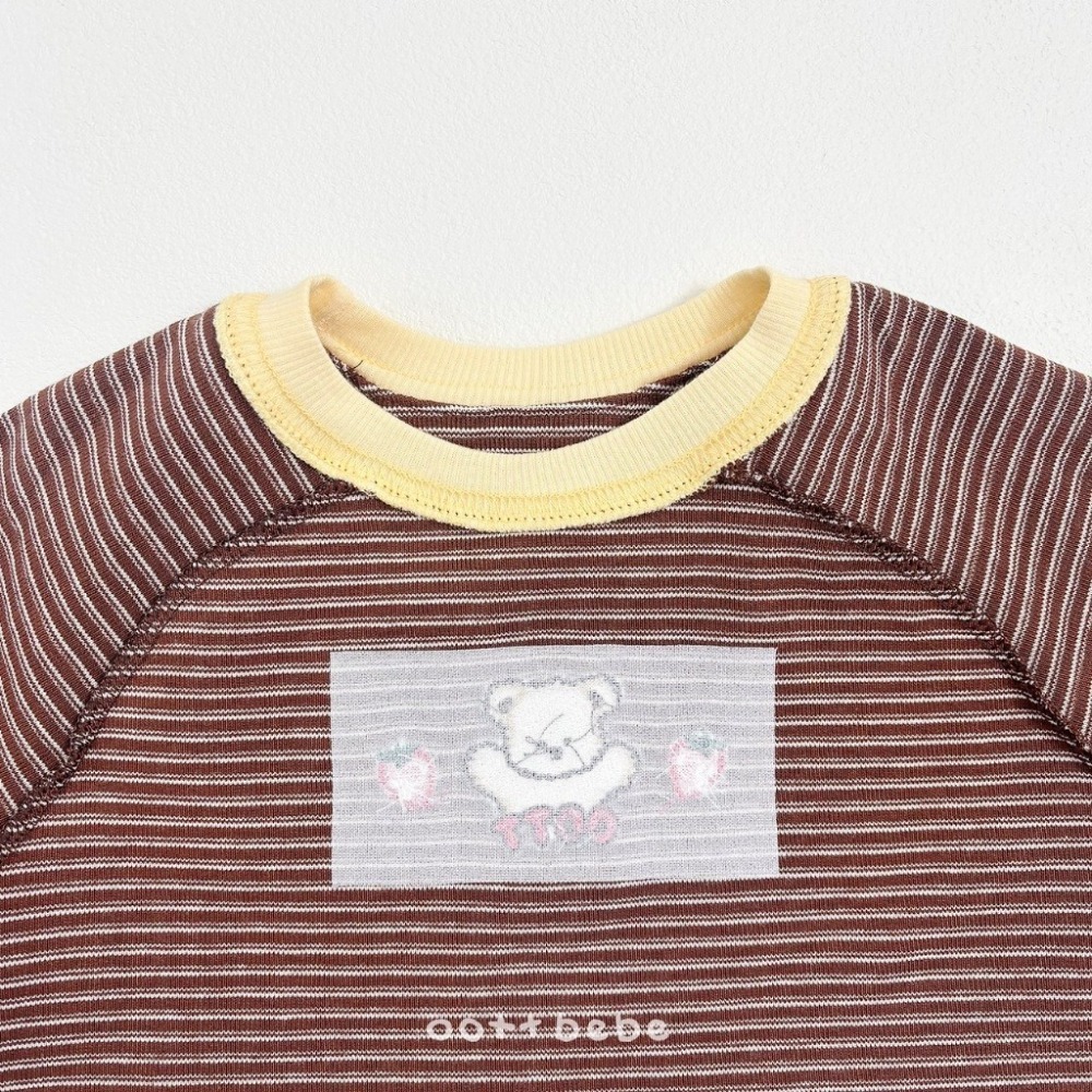 OOTTBEBE 條紋小熊套裝(上衣+褲子)-細節圖4