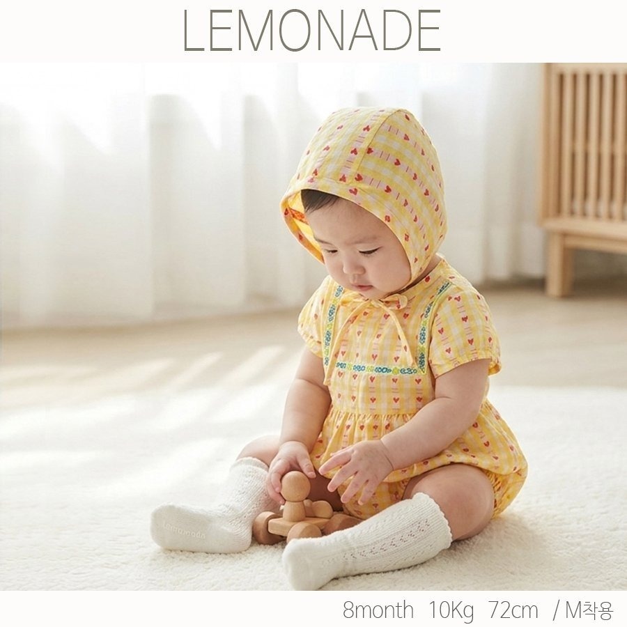 LEMONADE 方格愛心包屁衣套裝(含帽子)-細節圖3
