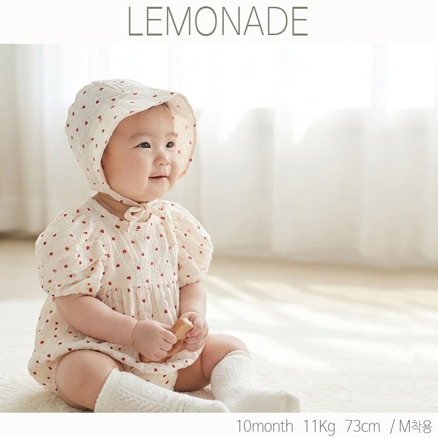 LEMONADE 愛心蓬蓬袖包屁衣套裝(含帽子)-細節圖2