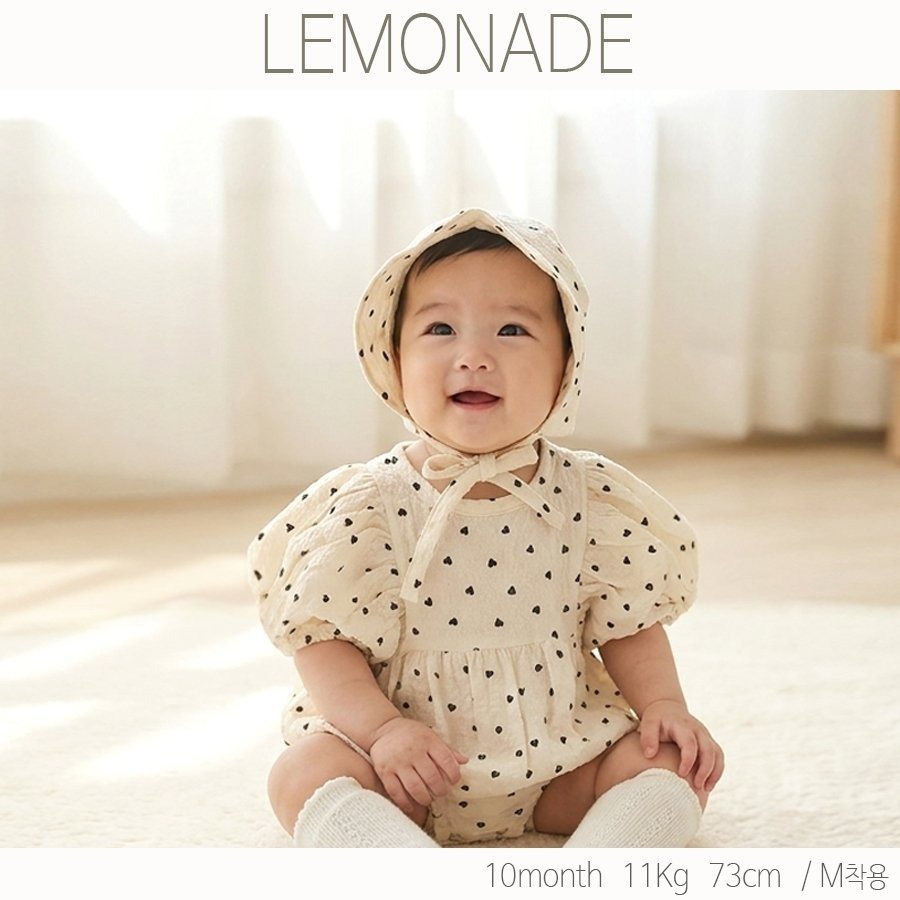 LEMONADE 愛心蓬蓬袖包屁衣套裝(含帽子)-細節圖3
