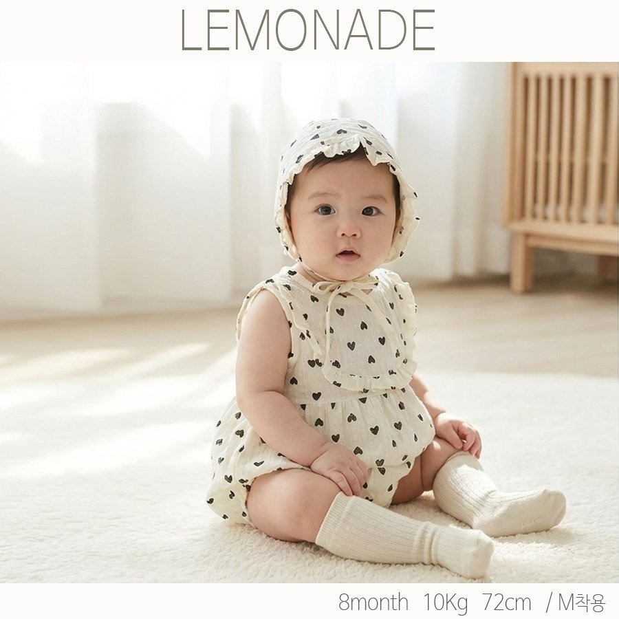 LEMONADE 無袖愛心包屁衣套裝(含帽子)-細節圖3