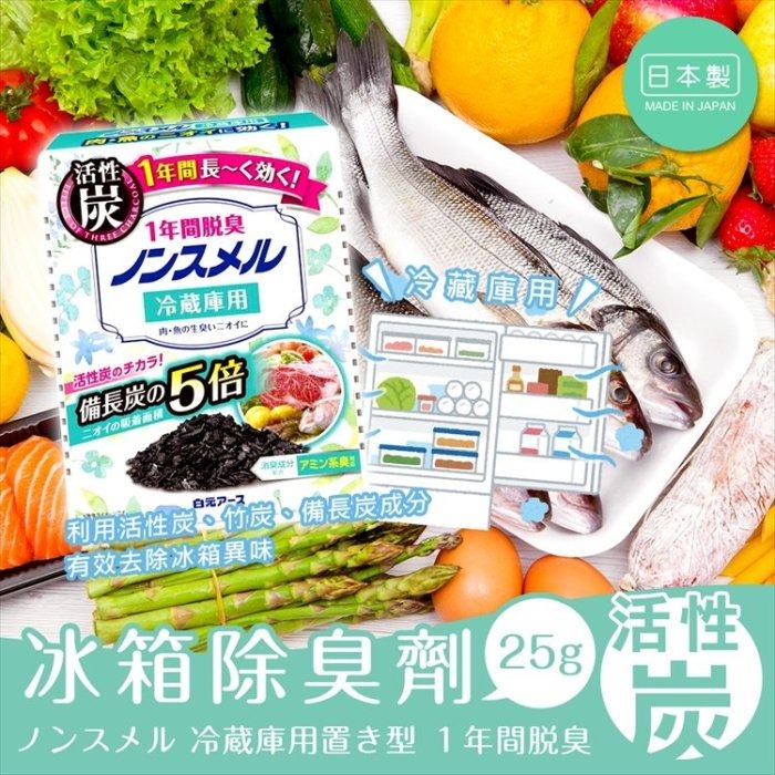 【寶寶王國】日本製【白元】冰箱除臭劑 活性炭 冰箱 脫臭 冷藏室用 蔬菜室用 冷凍庫用-細節圖2