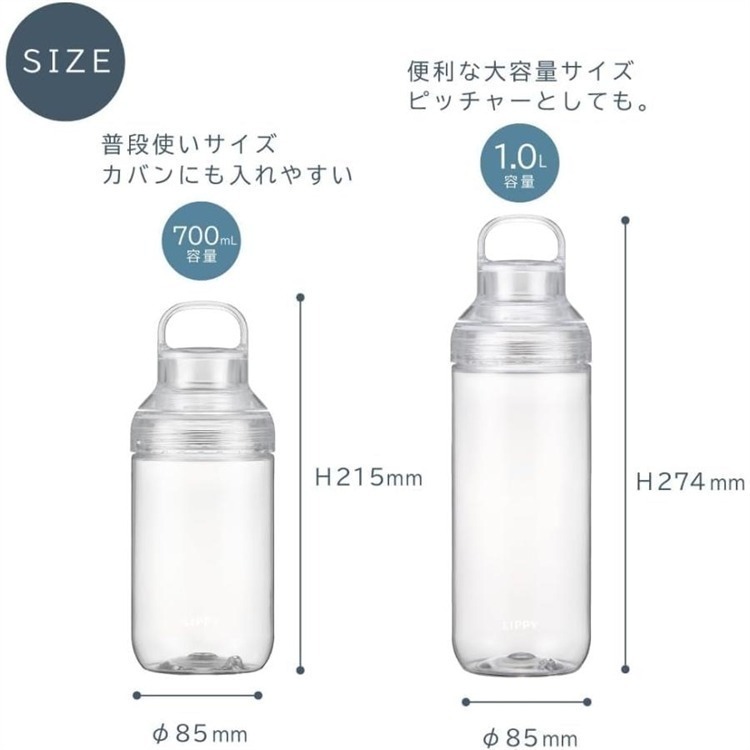 【寶寶王國】日本製【OSK】LIPPY手提式透明水瓶 700/1000ML 隨身水壺 大容量水壺 寬口 好清洗-細節圖6