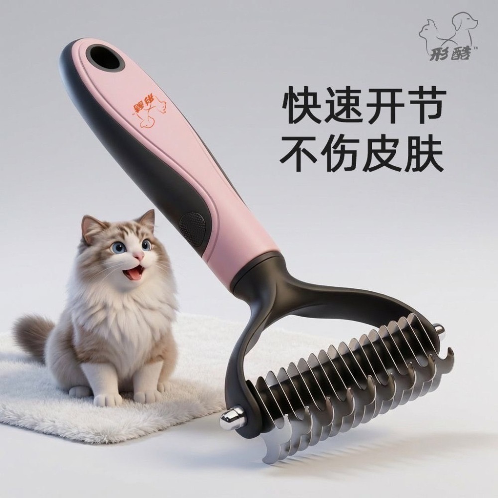 形酷貓咪狗狗開结梳清理打结浮毛褪毛脱毛梳子寵物專用梳子-細節圖2