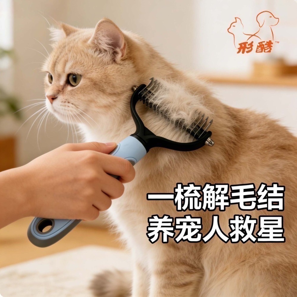 形酷貓咪狗狗開结梳清理打结浮毛褪毛脱毛梳子寵物專用梳子-細節圖4