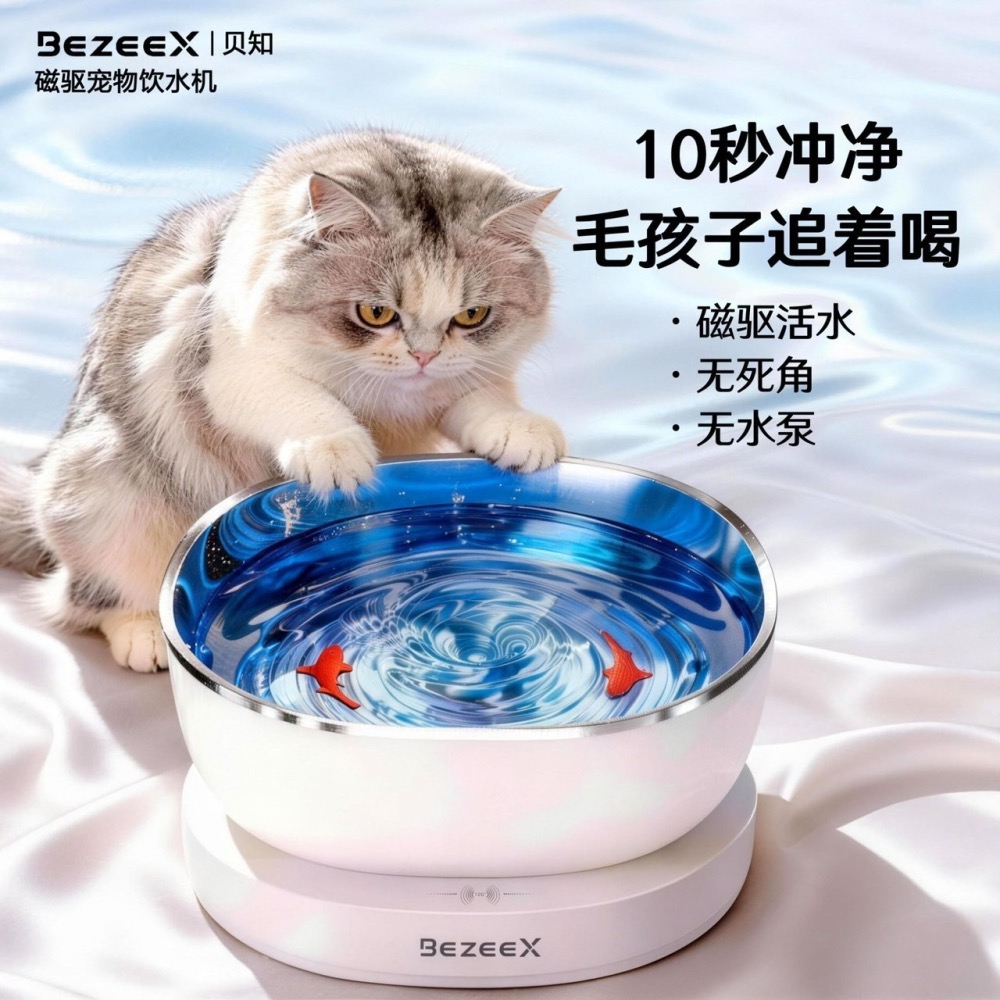 【磁驅活水】寵物飲水機貓咪飲水機無線長續航靜音貓咪懸浮碗-細節圖2