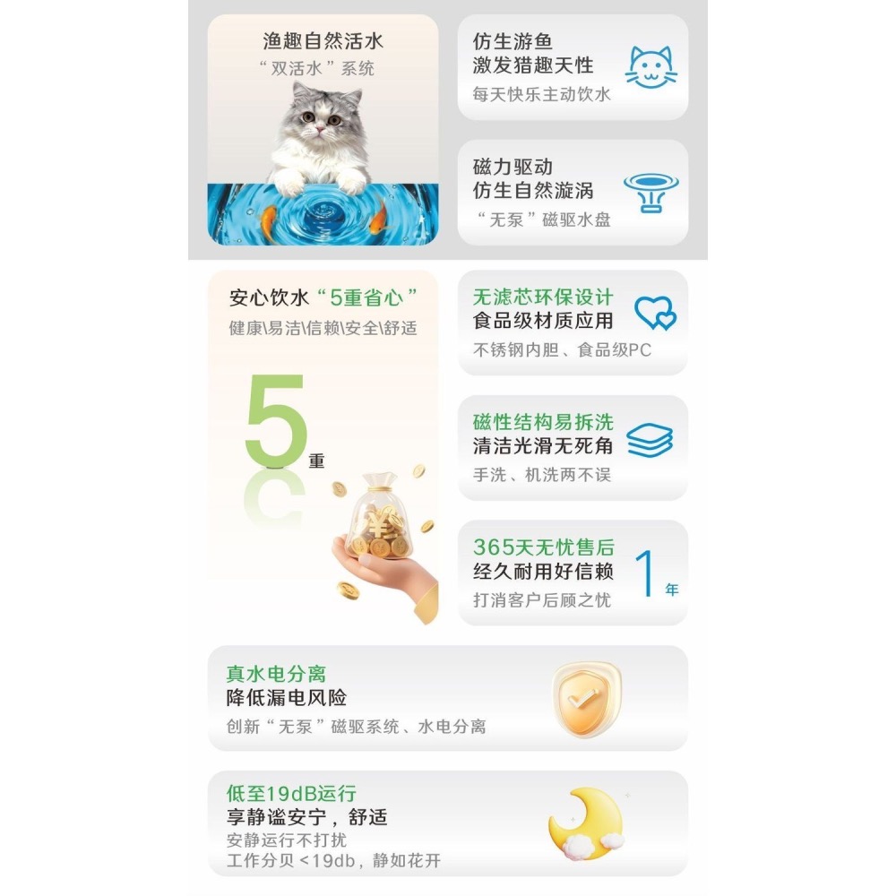 【磁驅活水】寵物飲水機貓咪飲水機無線長續航靜音貓咪懸浮碗-細節圖8