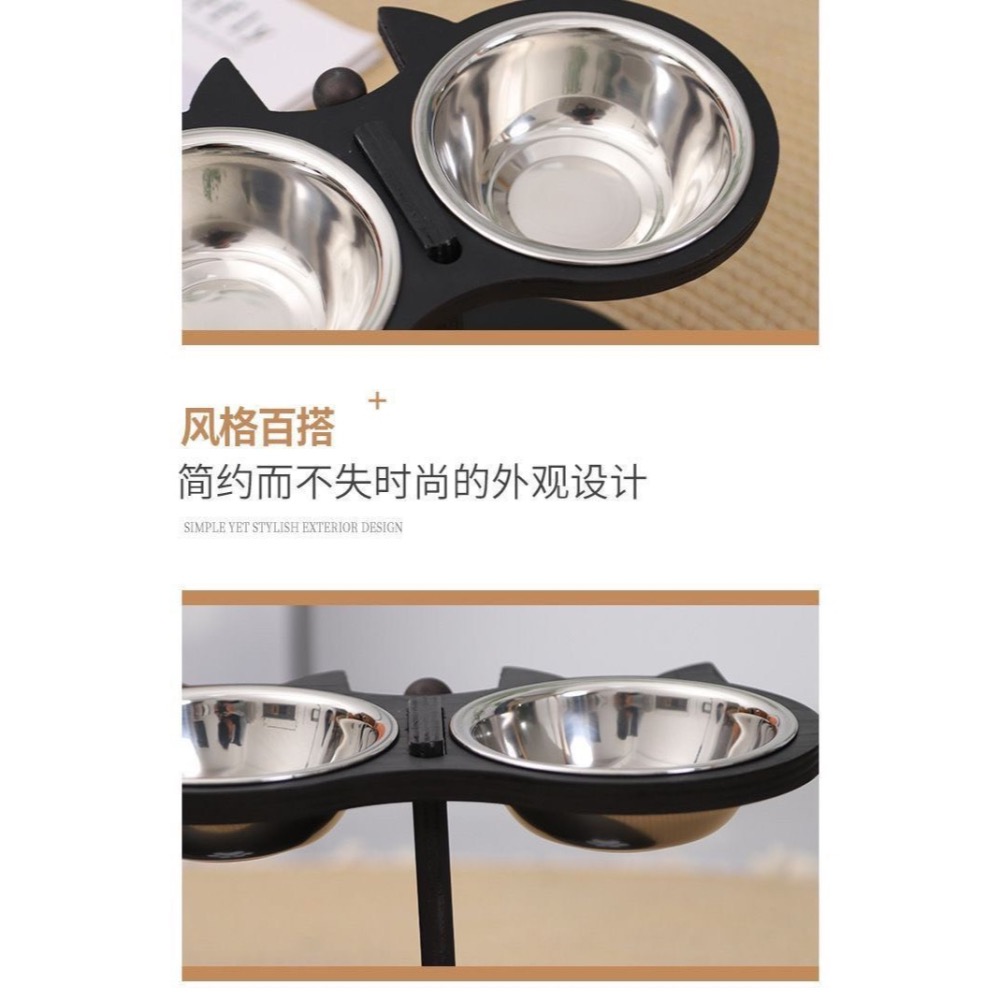 三合一加高可調式木質貓咪防打翻飯碗寵物保護餵食頸椎飲水食盆-細節圖11