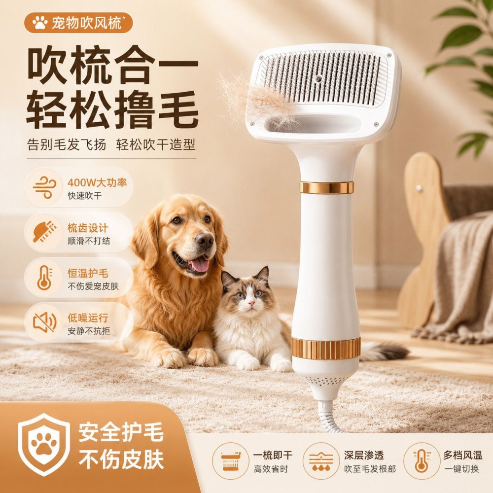 寵物拉毛吹風機狗狗貓咪通用蓬鬆速乾梳毛器寵物洗澡吹梳-細節圖4