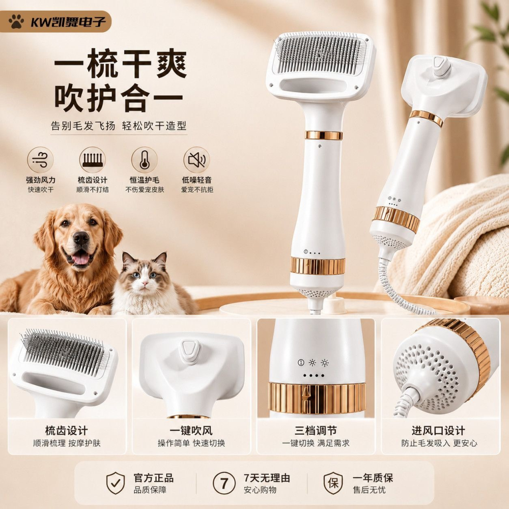 寵物拉毛吹風機狗狗貓咪通用蓬鬆速乾梳毛器寵物洗澡吹梳-細節圖6