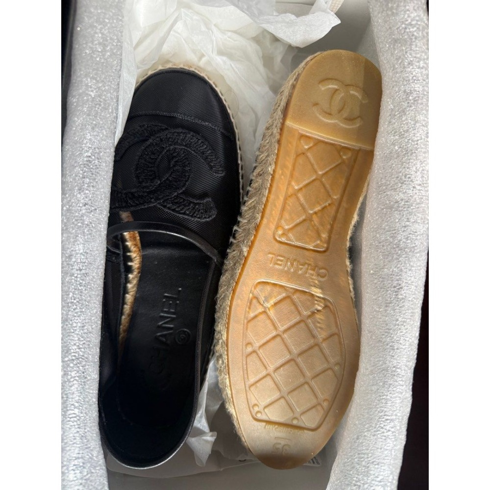 Chanel 香奈兒黑色透明網紗草編鞋 鉛筆鞋 35號-細節圖3