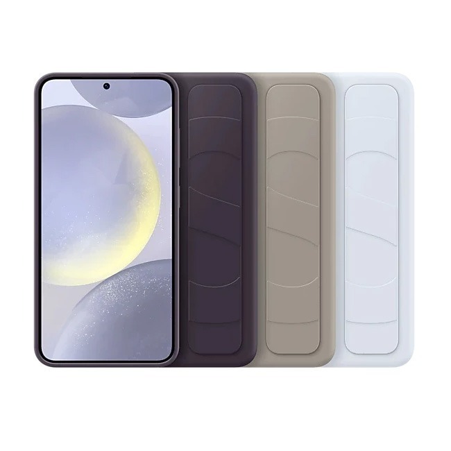 【原廠盒裝公司貨】Galaxy S24/S24+ 立架式矽膠保護殼 ( 附指環帶 )-灰棕