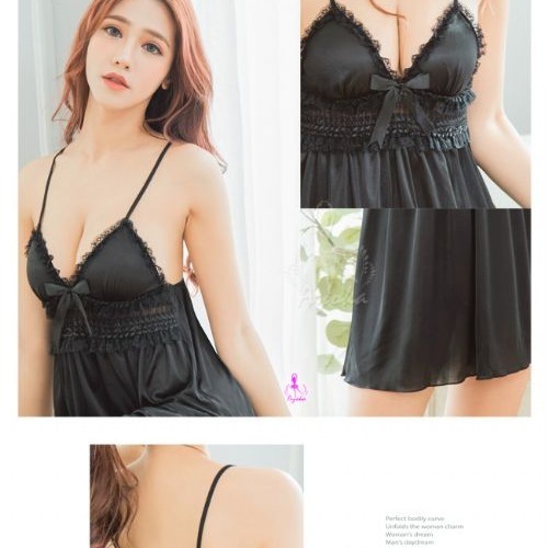 星光密碼 似水柔情黑色柔緞情趣性感睡衣A012-細節圖6