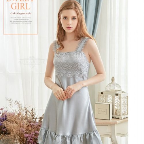 【大尺碼】低調灰緞面寬肩帶情趣性感睡衣 Y042-細節圖2