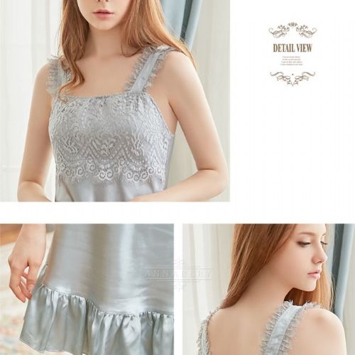 【大尺碼】低調灰緞面寬肩帶情趣性感睡衣 Y042-細節圖7