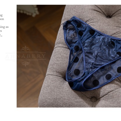 【大尺碼】復古藍點點透視蕾絲薄紗綁帶二件式情趣性感睡衣Q003-細節圖9