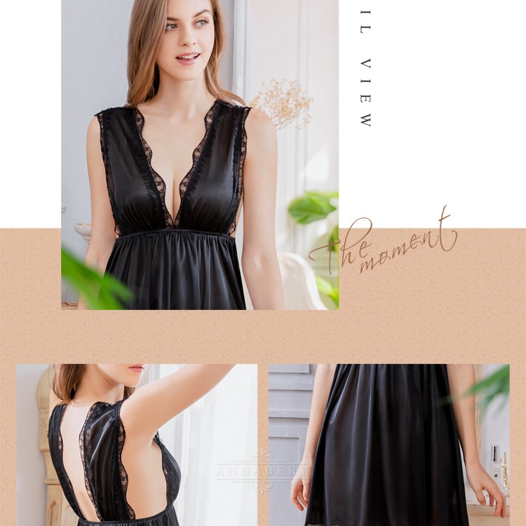 【大尺碼】深V蕾絲美背高腰顯瘦柔緞情趣性感睡衣Q019-細節圖6