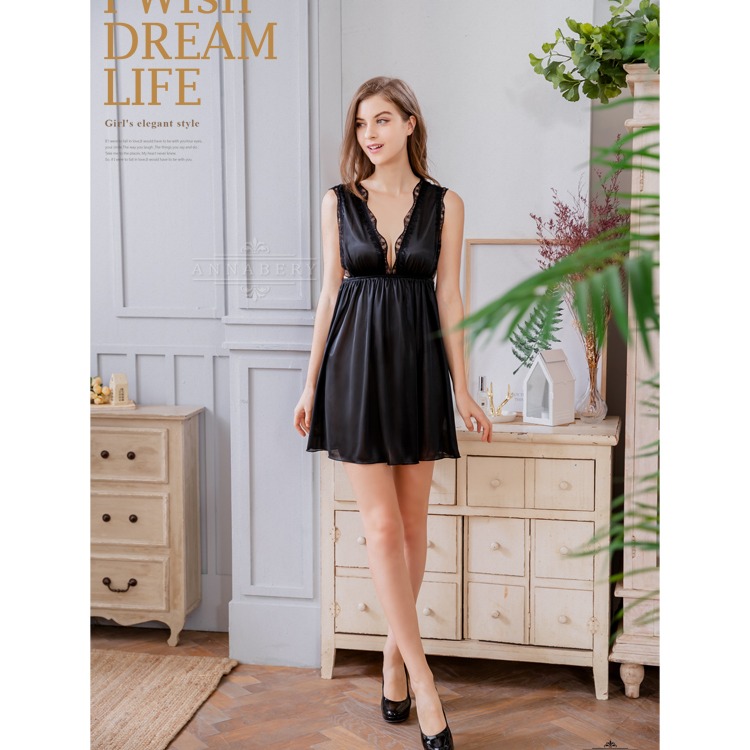 【大尺碼】深V蕾絲美背高腰顯瘦柔緞情趣性感睡衣Q019-細節圖7