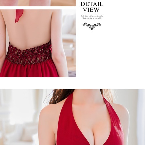 【大尺碼】暗紅深V雙層禮服式情趣性感睡衣V033-細節圖6